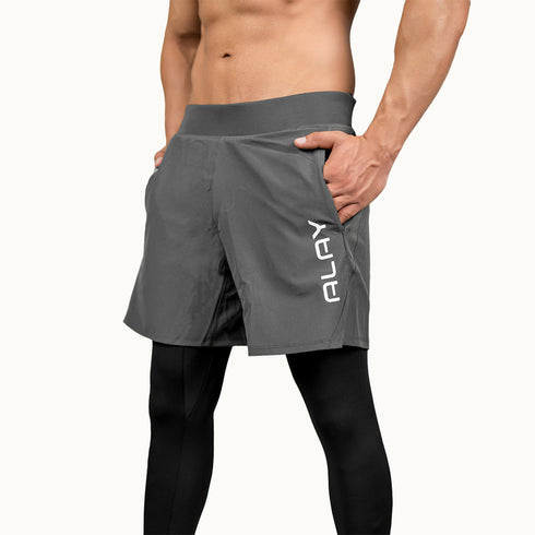 2 in 1 Compression Tights with Shorts - Grey