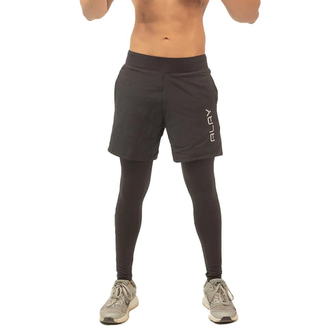 2 in 1 Compression Tights with Shorts - Black