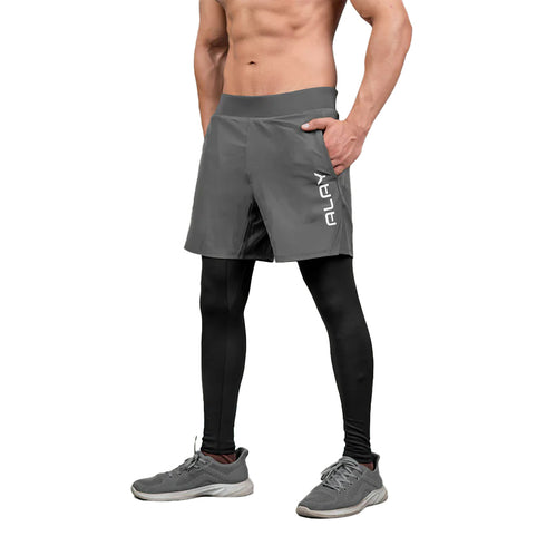 2 in 1 Compression Tights with Shorts - Grey