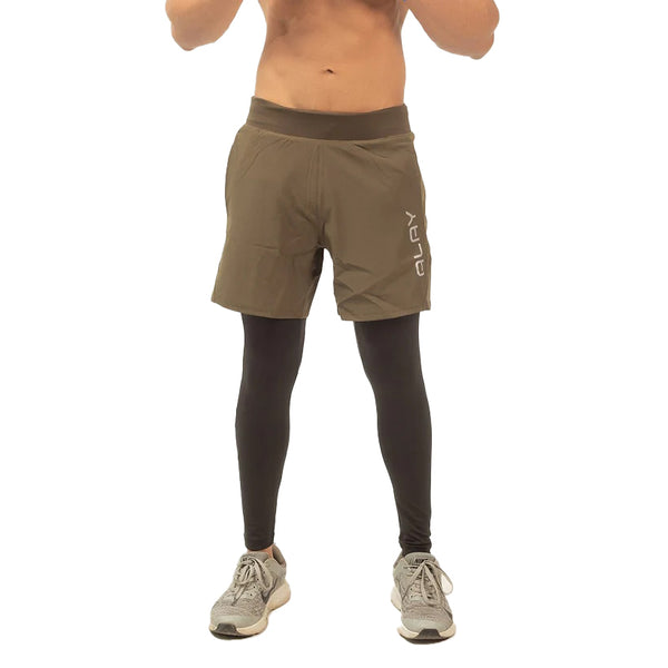 2 in 1 Compression Tights with Shorts - Olive