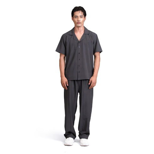 Vibe Button Down Shirt and Trouser Set - Black