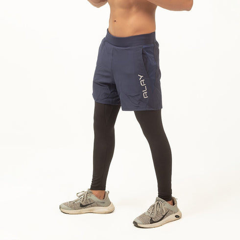 2 in 1 Compression Tights with Shorts - Navy