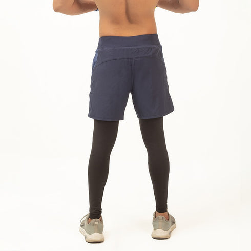 2 in 1 Compression Tights with Shorts - Navy